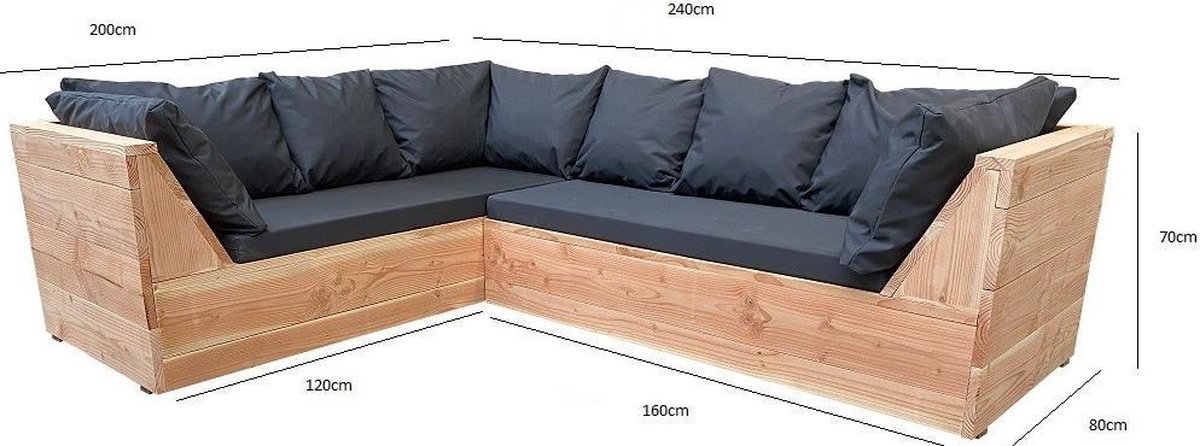 Wood4you - Loungeset 6 Douglashout 240x200 Cm - Incl Kussens L-vorm - Bruin