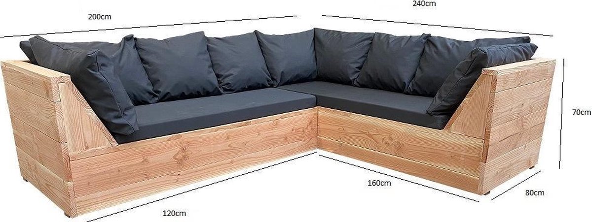 Wood4you - Loungeset 6 Douglashout 200x240 Cm - Incl Kussens Gl-vorm - Bruin
