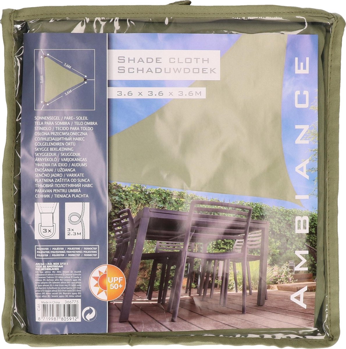 Schaduwdoek/zonnescherm Driehoek - 3,6 X 3,6 X 3,6 Meter - Schaduwdoeken - Zonnezeil - Zonnedoek - Zonwering - Groen