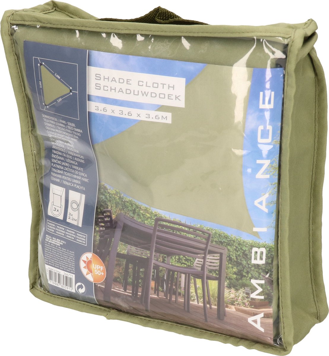 Schaduwdoek/zonnescherm Driehoek - 3,6 X 3,6 X 3,6 Meter - Schaduwdoeken - Zonnezeil - Zonnedoek - Zonwering - Groen