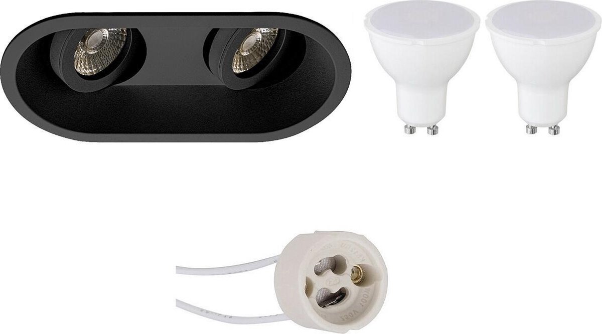 BES LED Led Spot Set - Aigi - Pragmi Zano Pro - Gu10 Fitting - Inbouw Ovaal Dubbel - Mat - 8w - Helder/koud Wit 6400k - - Zwart