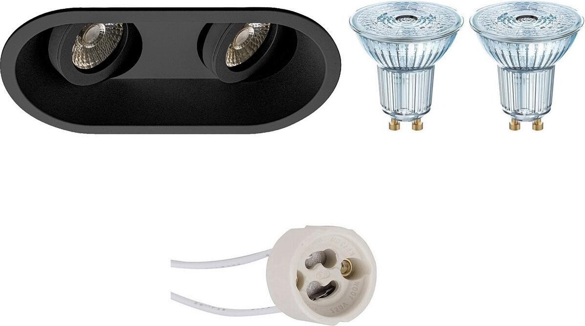 Osram - Led Spot Set - Parathom Par16 930 36d - Pragmi Zano Pro - Gu10 Fitting - Dimbaar - Inbouw Ovaal Dubbel - Mat - Zwart