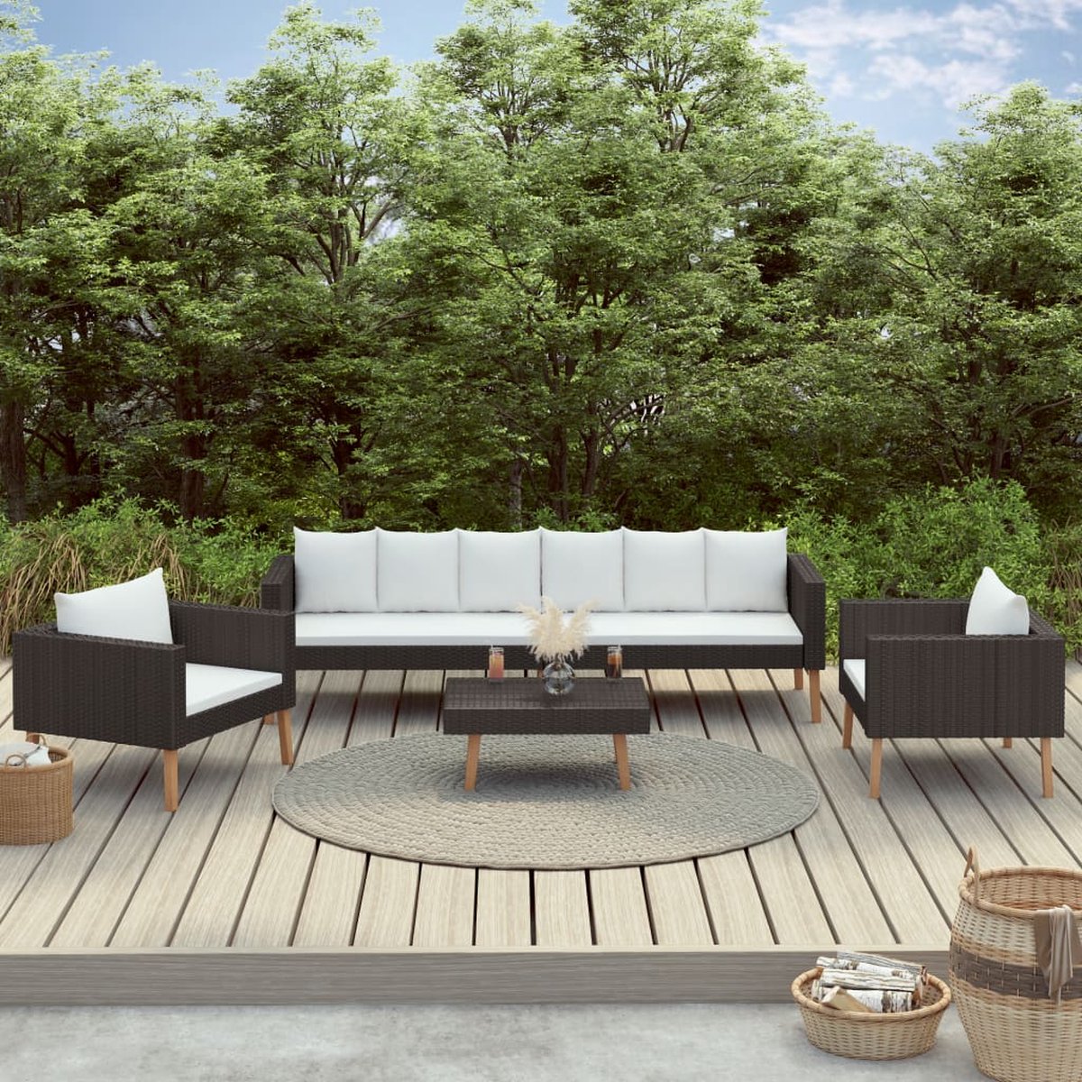 Vidaxl 4-delige Loungeset Met Kussens Poly Rattan - Zwart