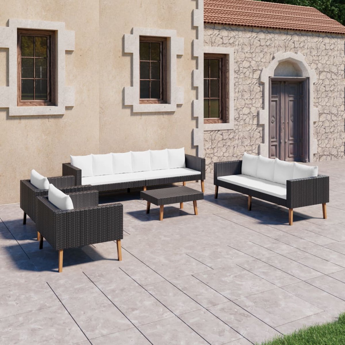 Vidaxl 5-delige Loungeset Met Kussens Poly Rattan - Zwart