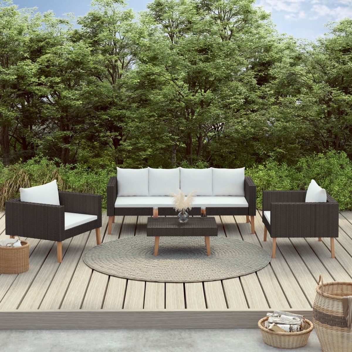 Vidaxl 4-delige Loungeset Met Kussens Poly Rattan - Zwart