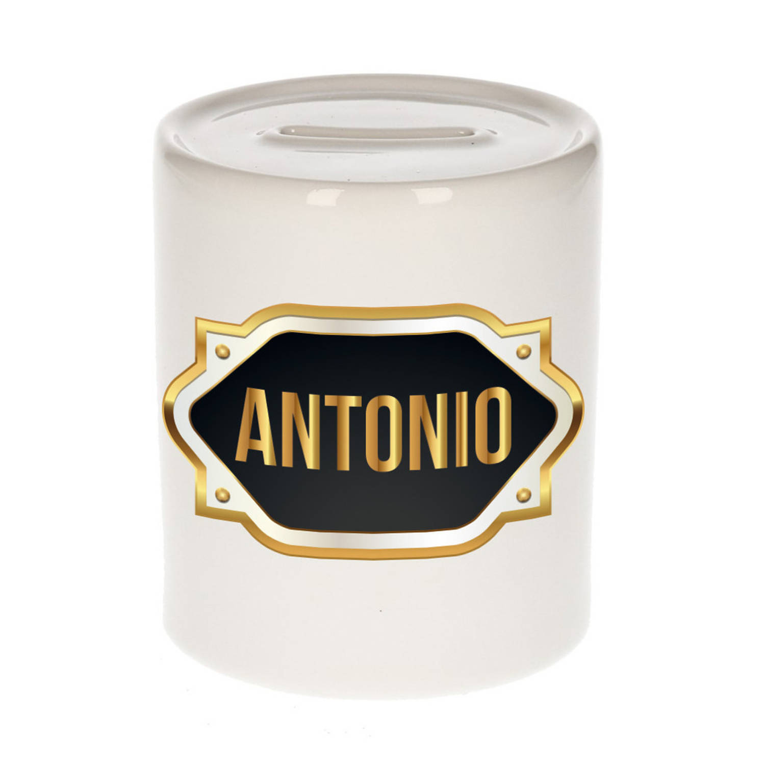 Bellatio Decorations Antonio Naam Cadeau Spaarpot Meten Embleem - Kado Verjaardag/ Vaderdag/ Pensioen/ Geslaagd/ Bedankt - Goud