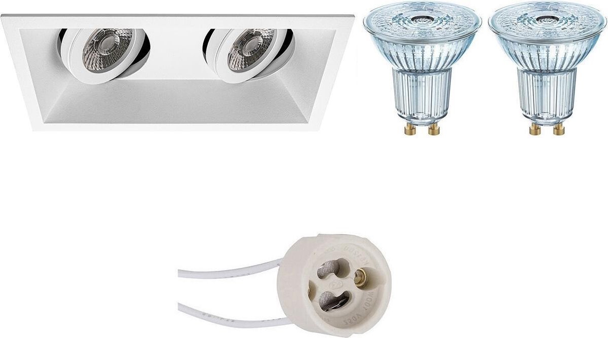 Osram - Led Spot Set - Parathom Par16 930 36d - Pragmi Zano Pro - Gu10 Fitting - Dimbaar - Inbouw Rechthoek Dubbel - Mat - Wit