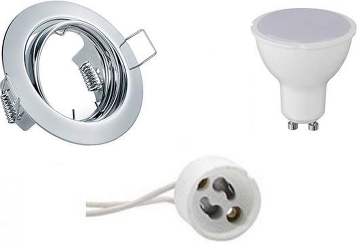 BES LED Led Spot Set - Trion - Gu10 Fitting - Inbouw Rond - Glans Chroom - 4w - Natuurlijk 4200k - Kantelbaar Ø83mm - Wit