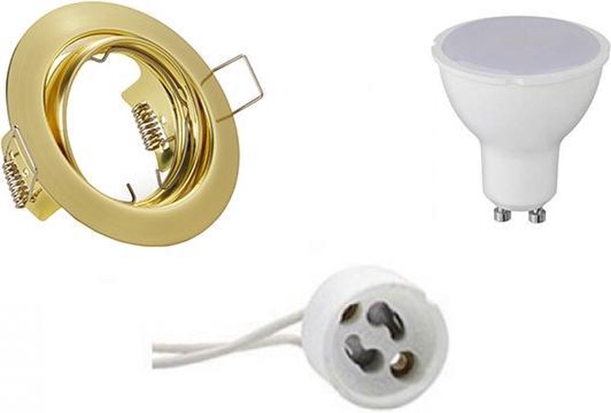 BES LED Led Spot Set - Trion - Gu10 Fitting - Inbouw Rond - Mat Goud - 4w - Warm 3000k - Kantelbaar Ø83mm - Wit