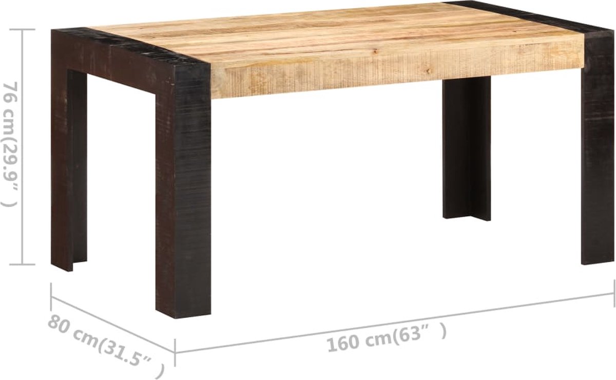 Vidaxl Eettafel 160x80x76 Cm Massief Mangohout - Bruin