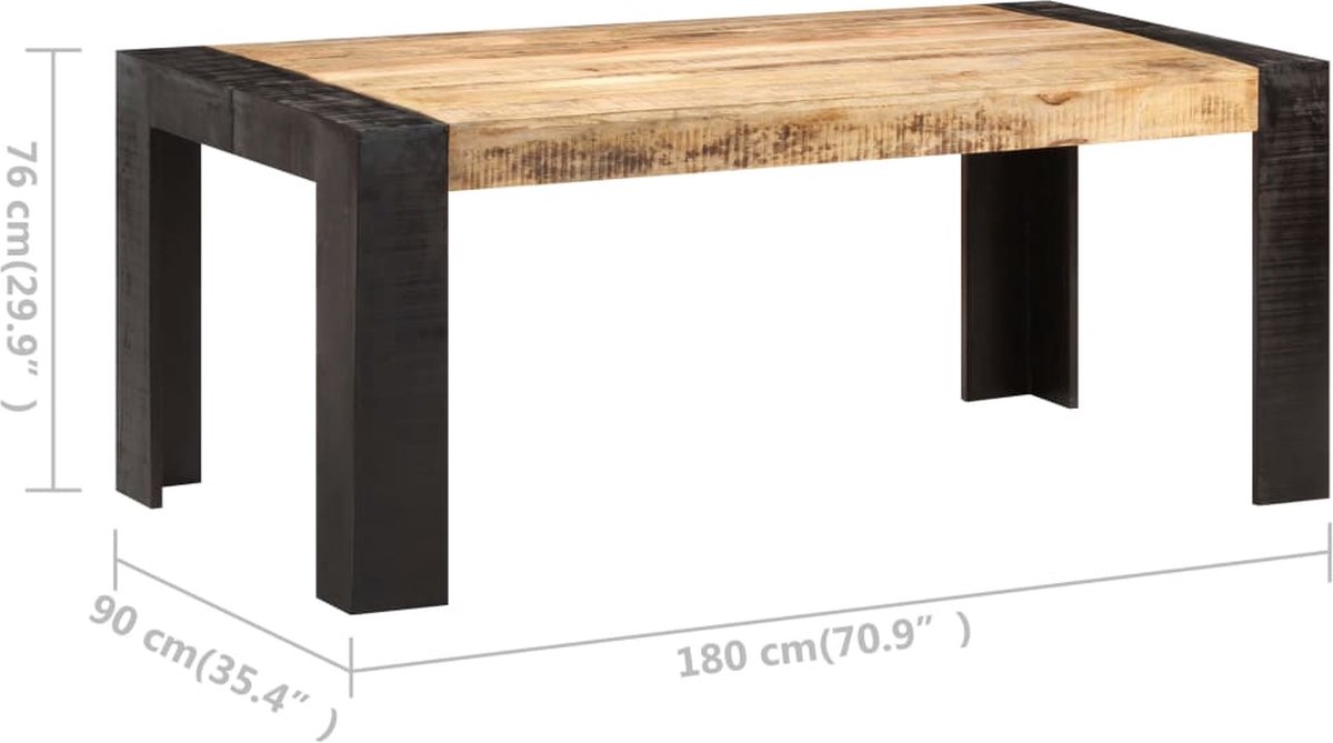 Vidaxl Eettafel 180x90x76 Cm Massief Mangohout - Bruin