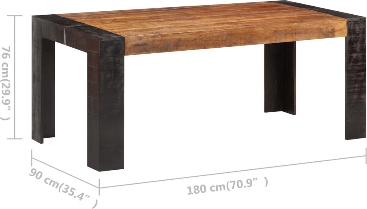 Vidaxl Eettafel 180x90x76 Cm Massief Mangohout - Bruin