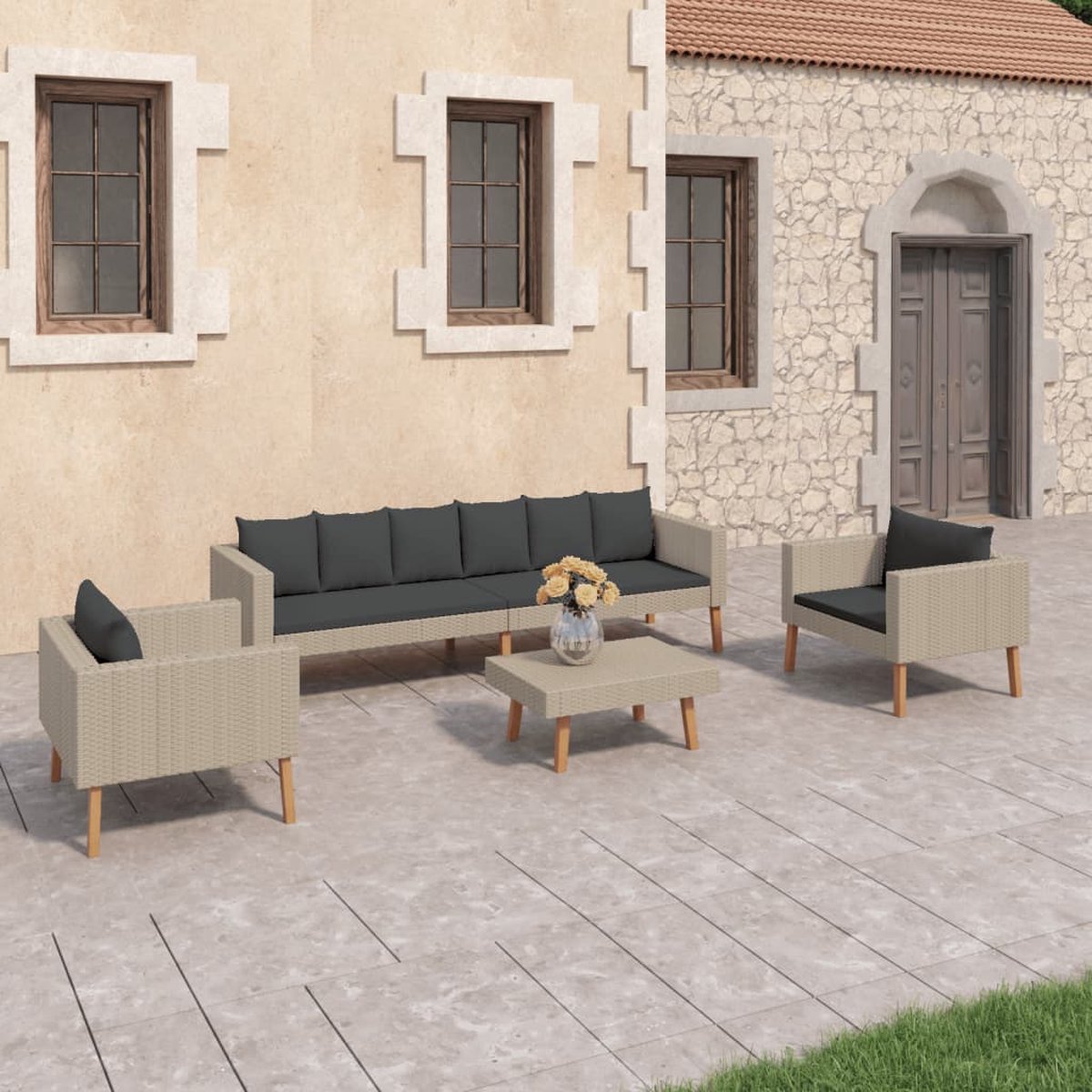 Vidaxl 4-delige Loungeset Met Kussens Poly Rattan - Beige