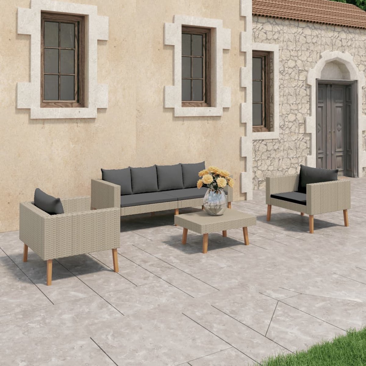 Vidaxl 4-delige Loungeset Met Kussens Poly Rattan - Beige