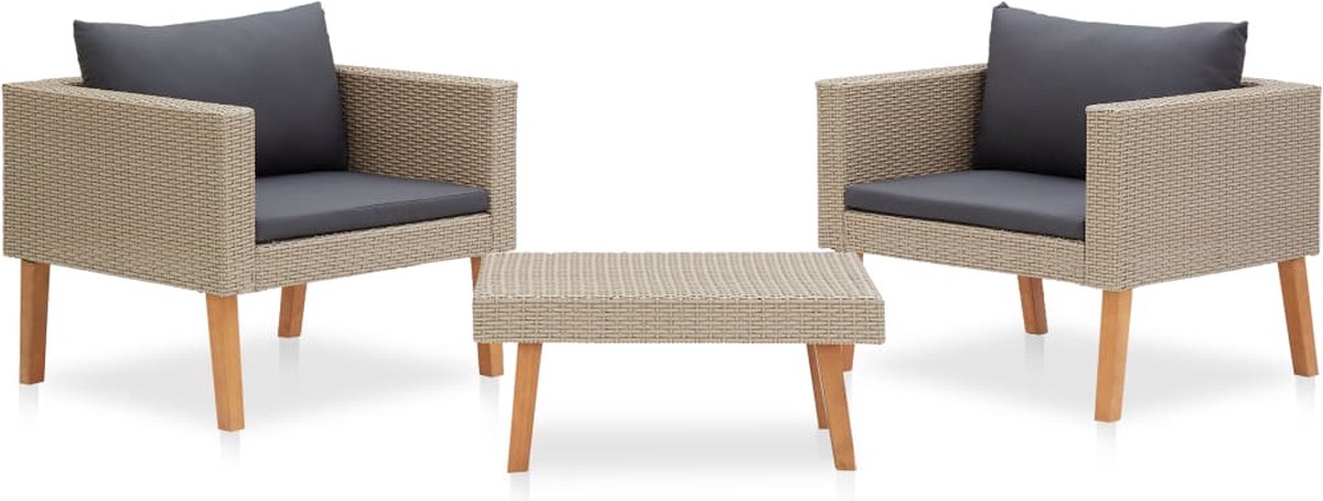 Vidaxl 3-delige Loungeset Met Kussens Poly Rattan - Beige