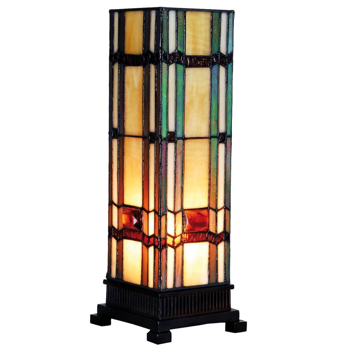 Clayre & Eef Tafellamp Tiffany - 12*12*35 Cm E14/max 1*40w - Meerkleurig - Glas In Lood - Art Deco - Lumilamp - 5ll-9024 - Beige