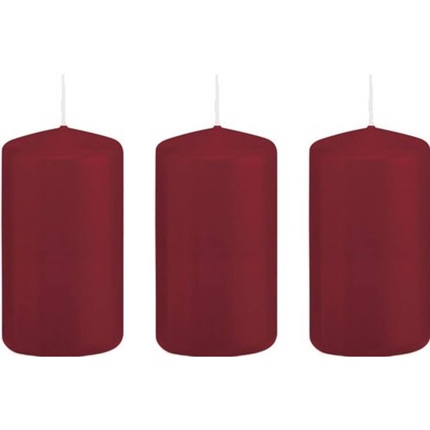 Trend Candles 3x Bordeauxrode Cilinderkaarsen/stompkaarsen 5 X 10 Cm 23 Branduren - Geurloze Kaarsen - Woondecoraties - Rood