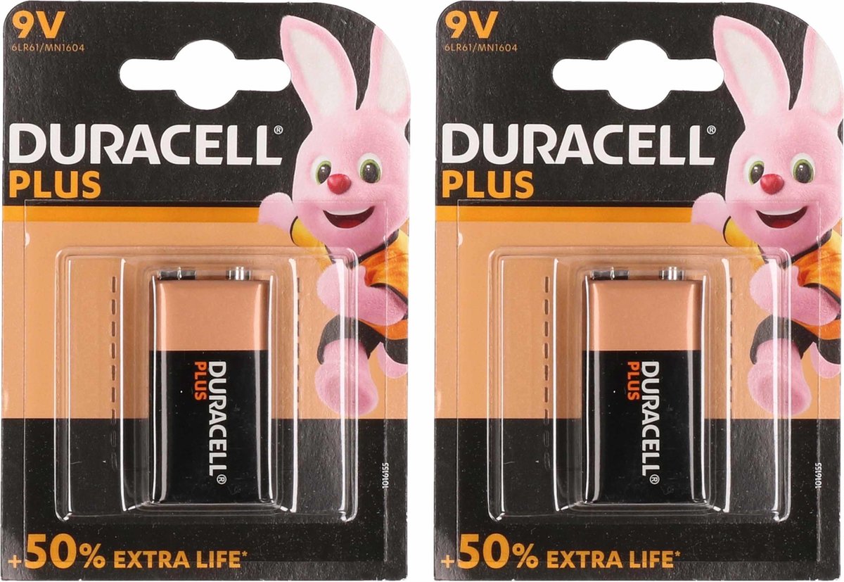 Duracell 2x Batterij 9 Volt Blok - Batterijen - High Energy / 9v Blokken