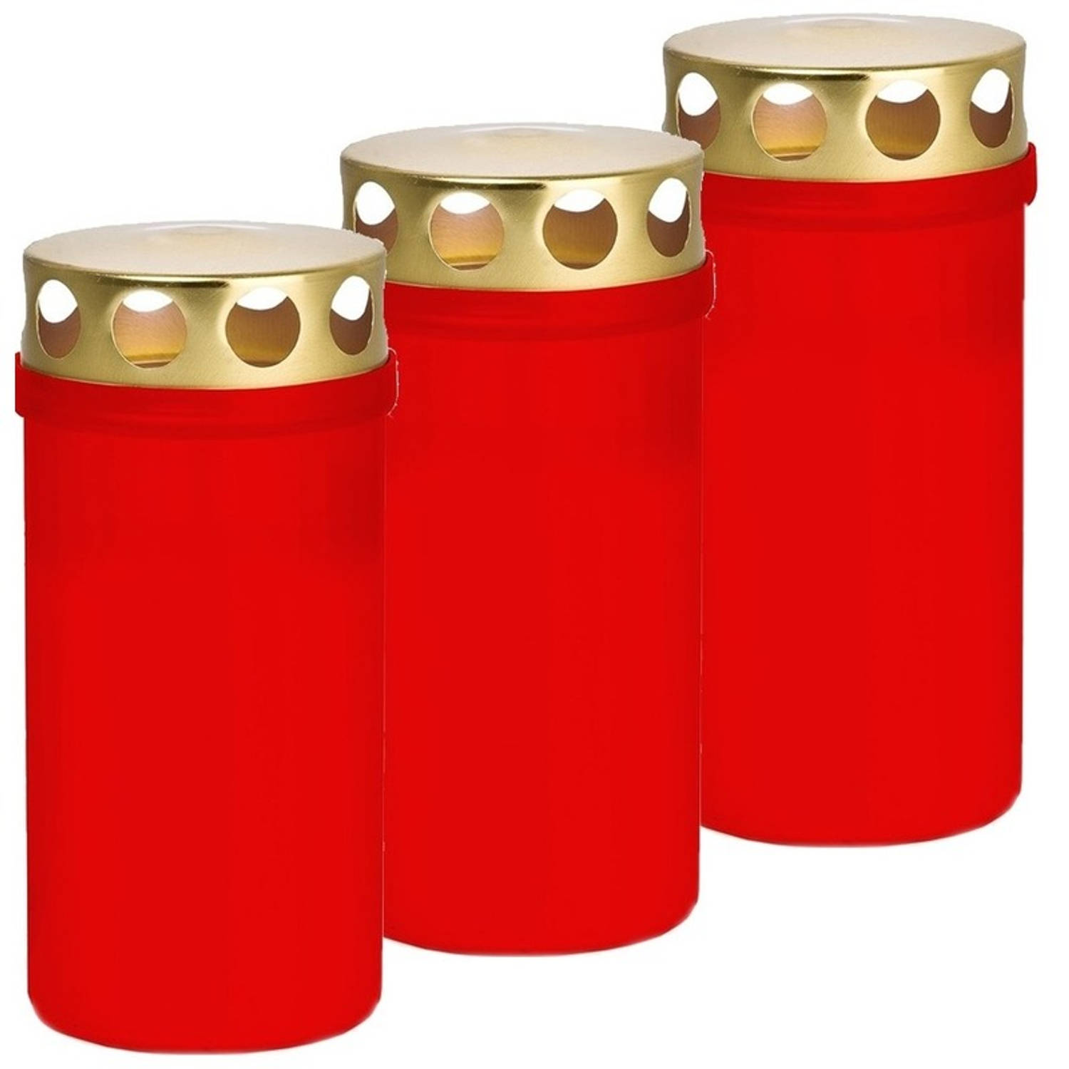 Trend Candles 3x Rode Grafkaarsen/gedenklichten Met Deksel 6 X 12,6 Cm 2 Dagen - Gedenkkaars - Graflichten/herdenkingslichten - Rood