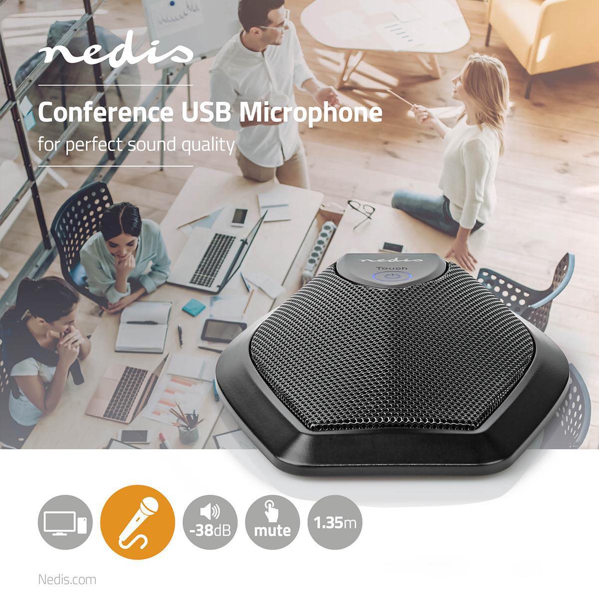 Nedis Bedrade Microfoon | Conferentie | Mute-Knop | USB