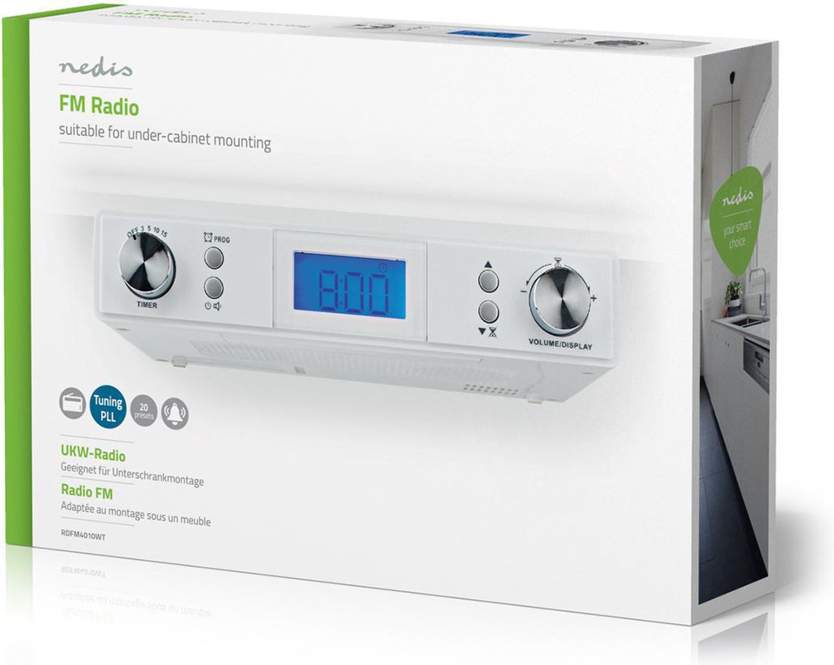 Nedis FM Radio | Onder De Kast | 20 Voorkeurzenders | Automatische Dimmer | - Wit