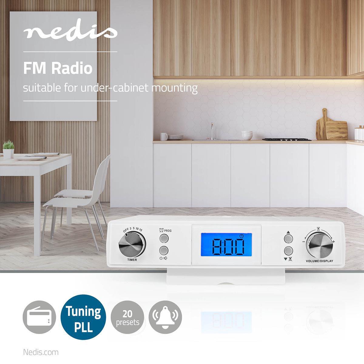 Nedis FM Radio | Onder De Kast | 20 Voorkeurzenders | Automatische Dimmer | - Wit