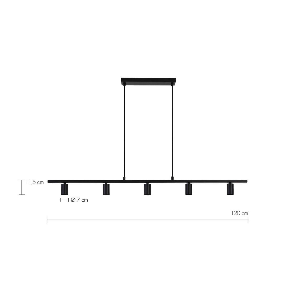Light & Living Udine Hanglamp 5-Lichts 120x7x11,5 cm - - Zwart