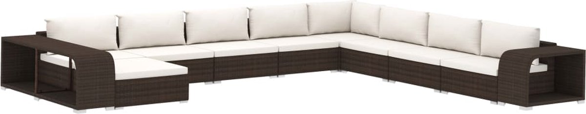 Vidaxl 11-delige Loungeset Met Kussens Poly Rattan - Bruin