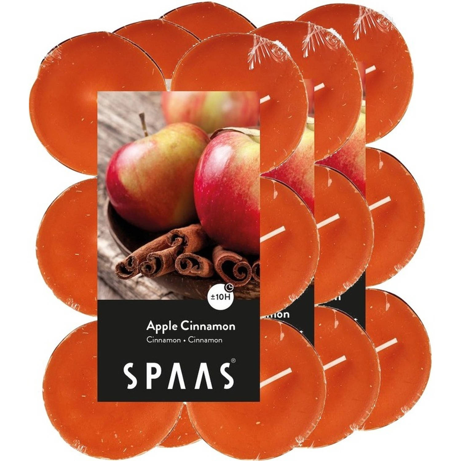 36x Maxi Geurtheelichtjes Apple Cinnamon 10 Branduren - Geurkaarsen Appel/kaneel Geur - Grote Waxinelichtjes - Oranje