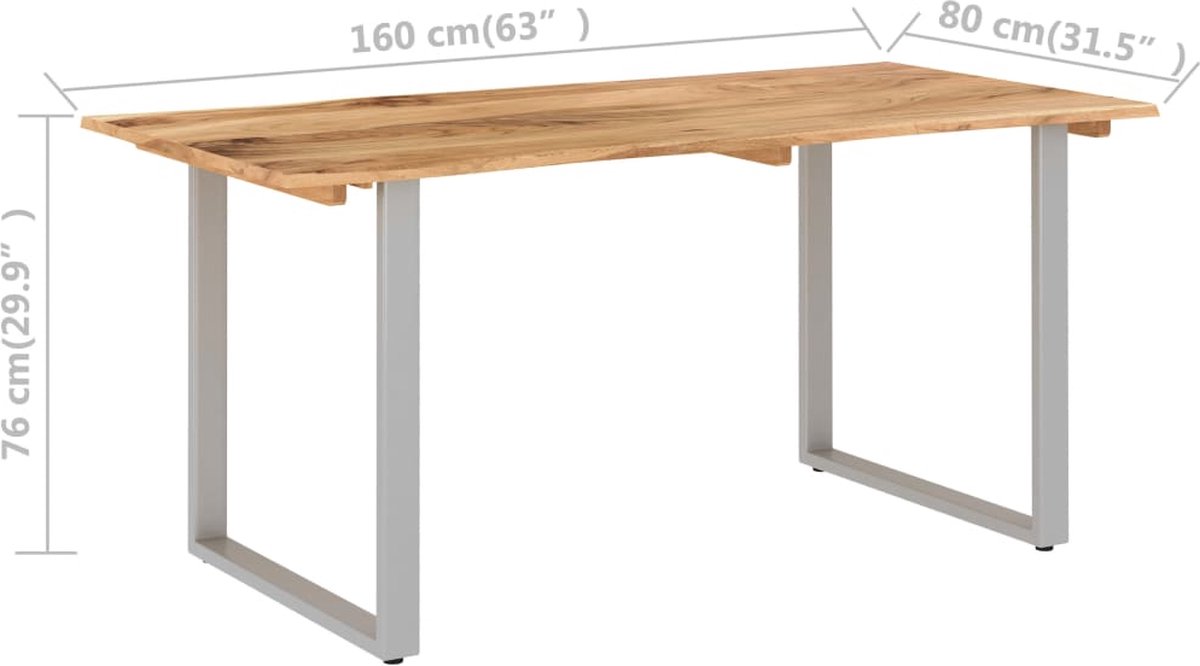Vidaxl Eettafel 160x80x76 Cm Massief Acaciahout - Bruin