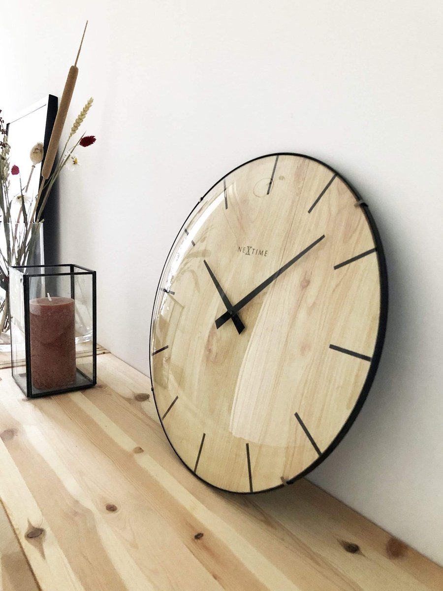 Wandklok Nextime Edge-wood-dome Dia 35cm Kunststof Licht - Bruin