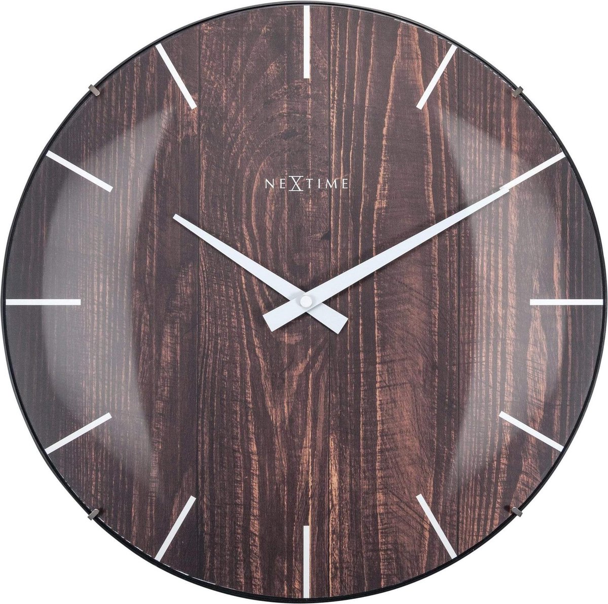 Wandklok Nextime Edge-wood-dome Dia 35cm Kunststof Licht - Bruin