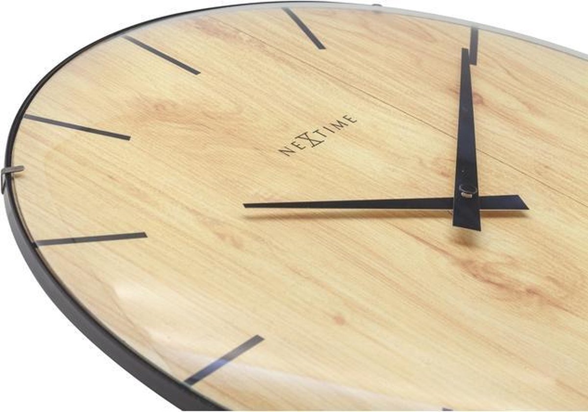 Wandklok Nextime Edge-wood-dome Dia 35cm Kunststof Licht - Bruin
