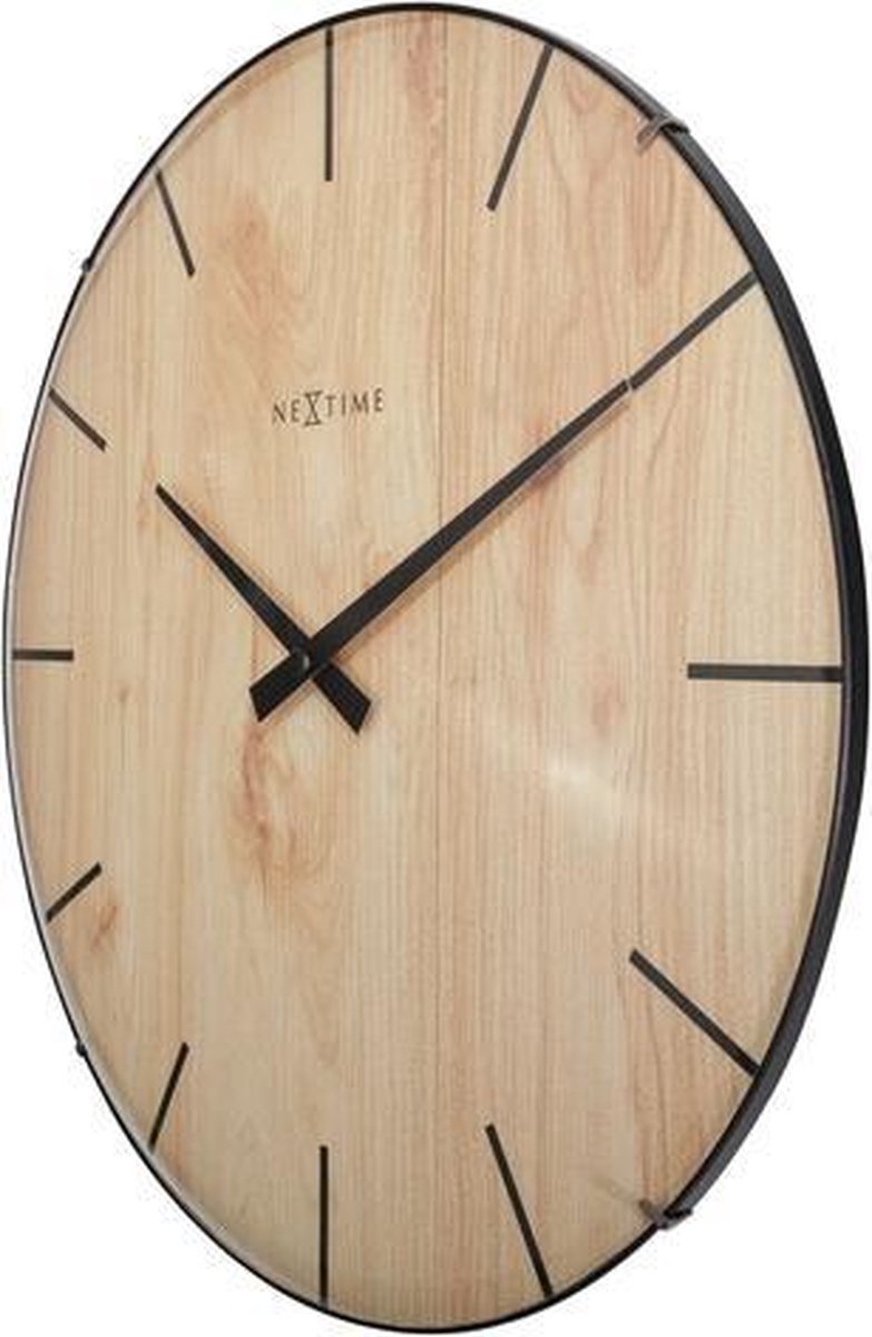 Wandklok Nextime Edge-wood-dome Dia 35cm Kunststof Licht - Bruin