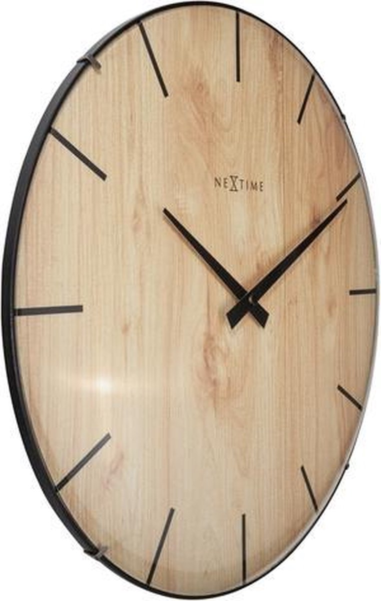 Wandklok Nextime Edge-wood-dome Dia 35cm Kunststof Licht - Bruin