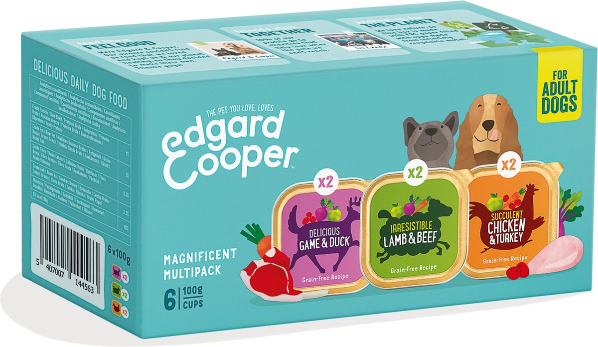 Edgard&Cooper Kuipjes Multipack Adult Chicken Game Lamb - Hondenvoer - Kip Wild Lam 6x100 g