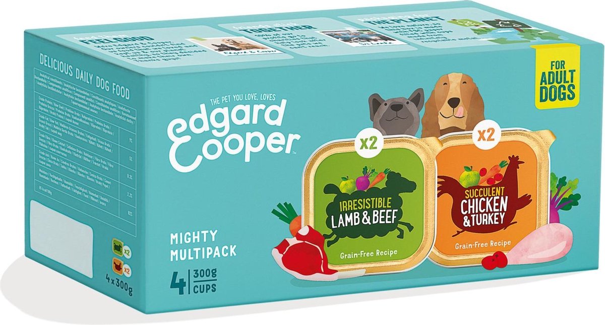 Edgard&Cooper Kuipjes Multipack Adult Chicken Lamb - Hondenvoer - Kip Lam 4x300 g