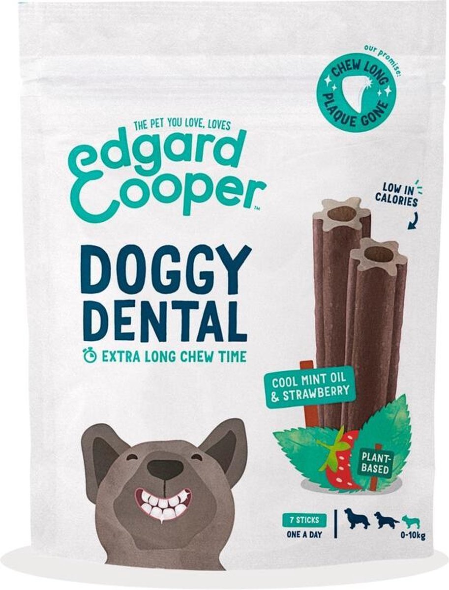 Edgard&Cooper Doggy Dental Aardbei&Munt - Hondensnacks - S