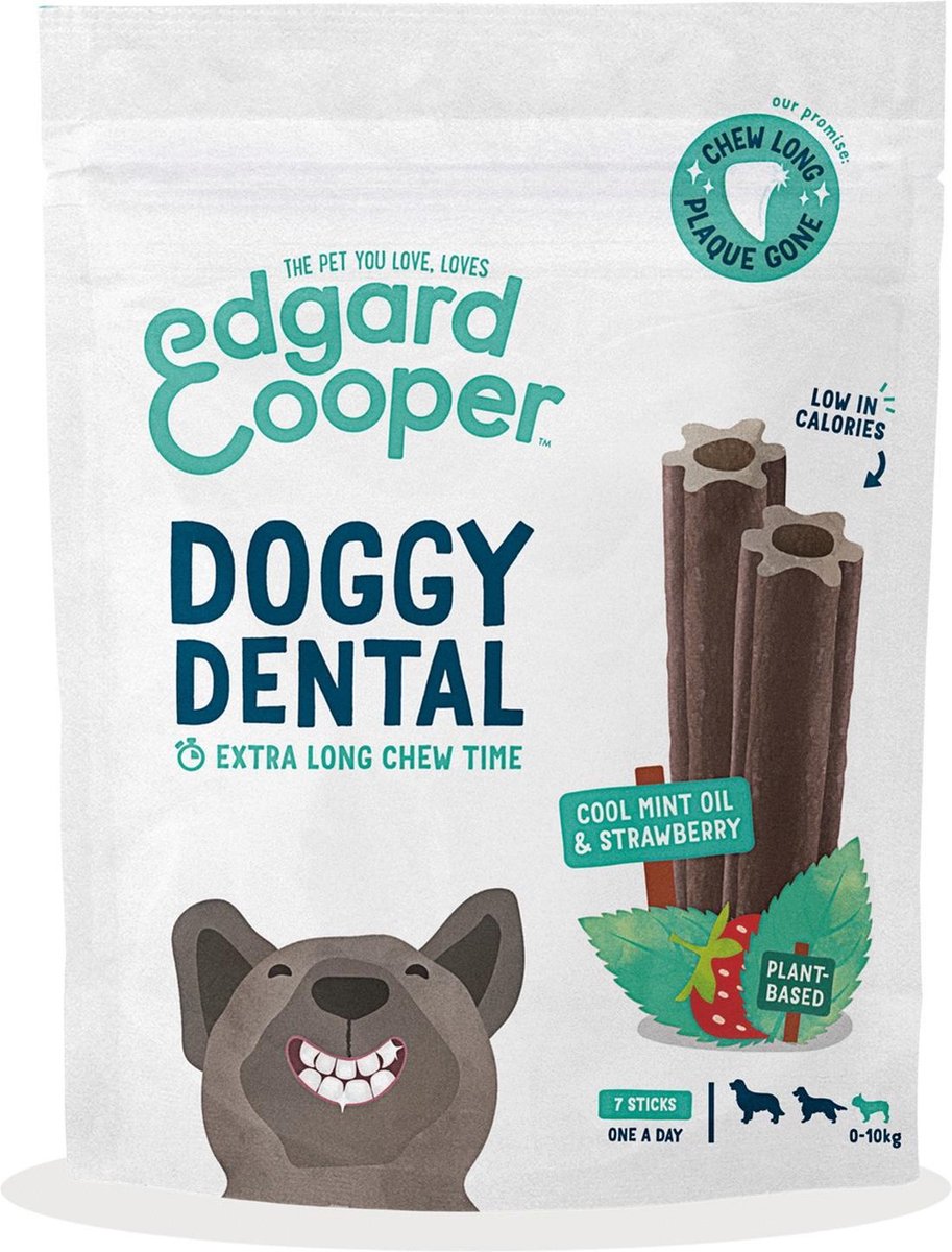 Edgard&Cooper Doggy Dental Aardbei&Munt - Hondensnacks - S