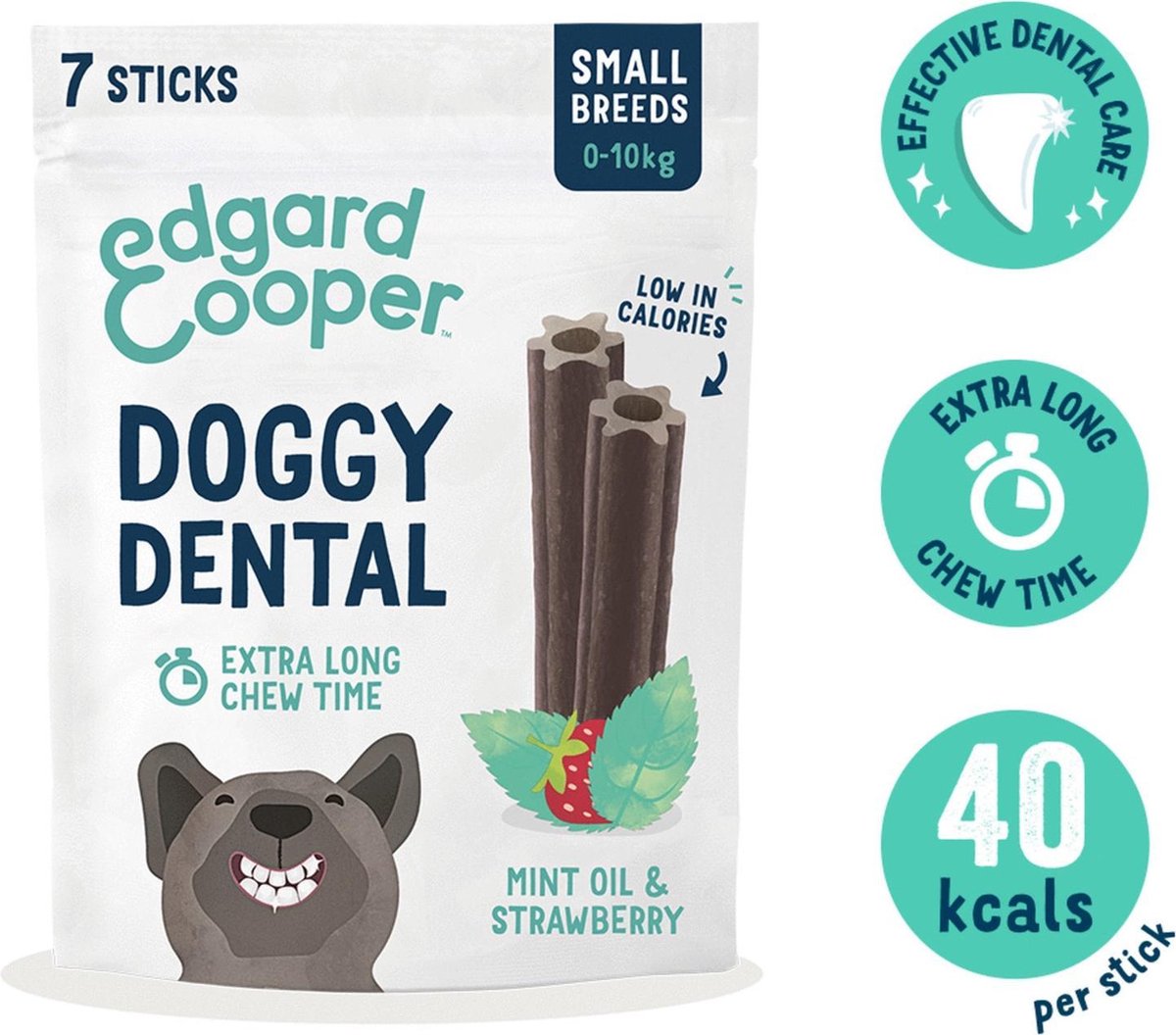 Edgard&Cooper Doggy Dental Aardbei&Munt - Hondensnacks - S