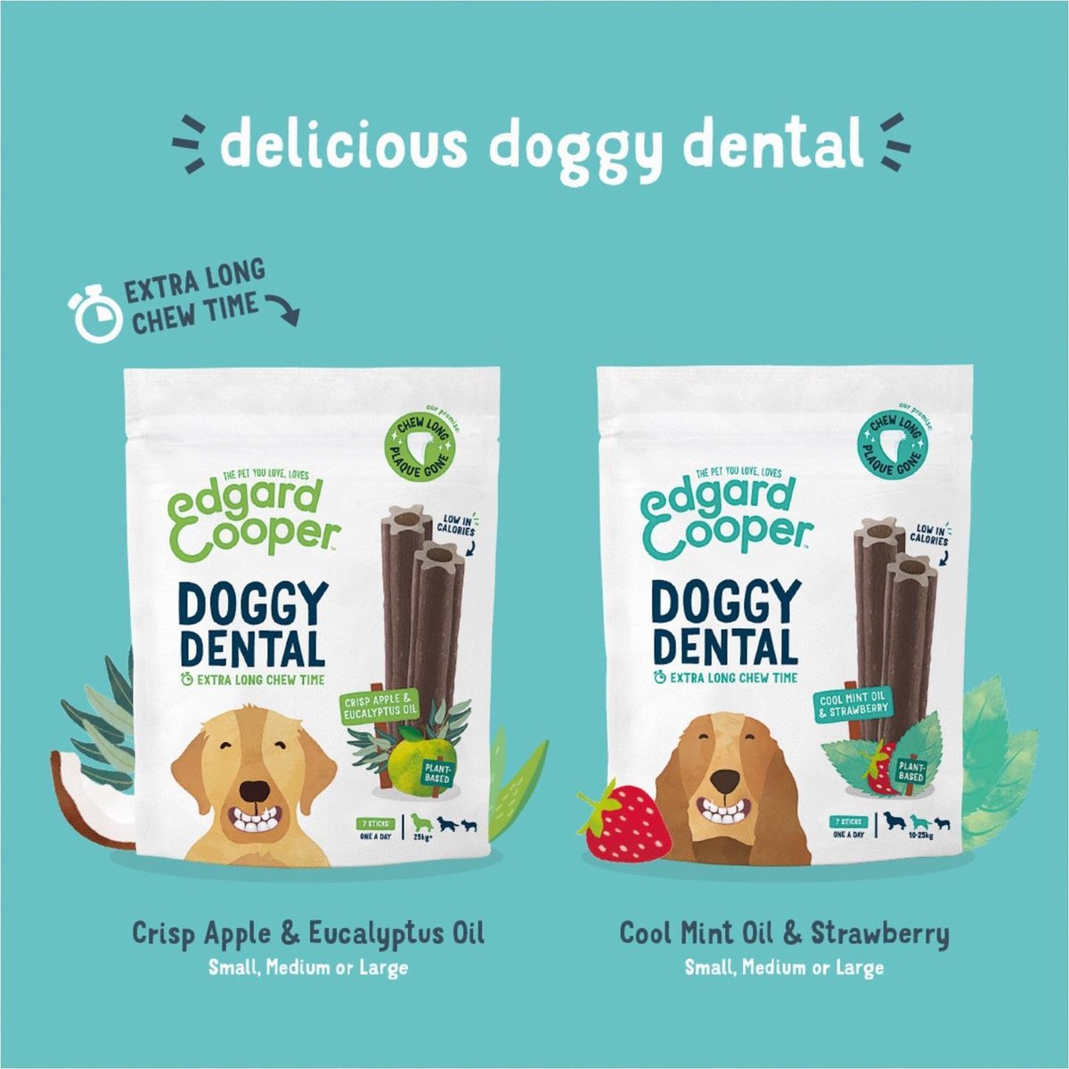 Edgard&Cooper Doggy Dental Aardbei&Munt - Hondensnacks - S