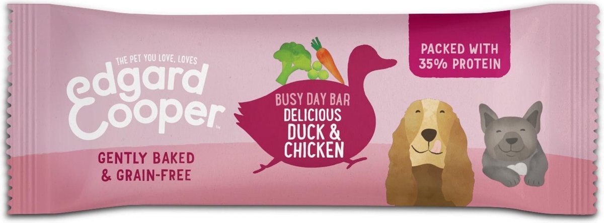 Edgard&Cooper Duck & Chicken Busy Day Bar - Hondensnacks - Eend Kipte 25 g - Verde