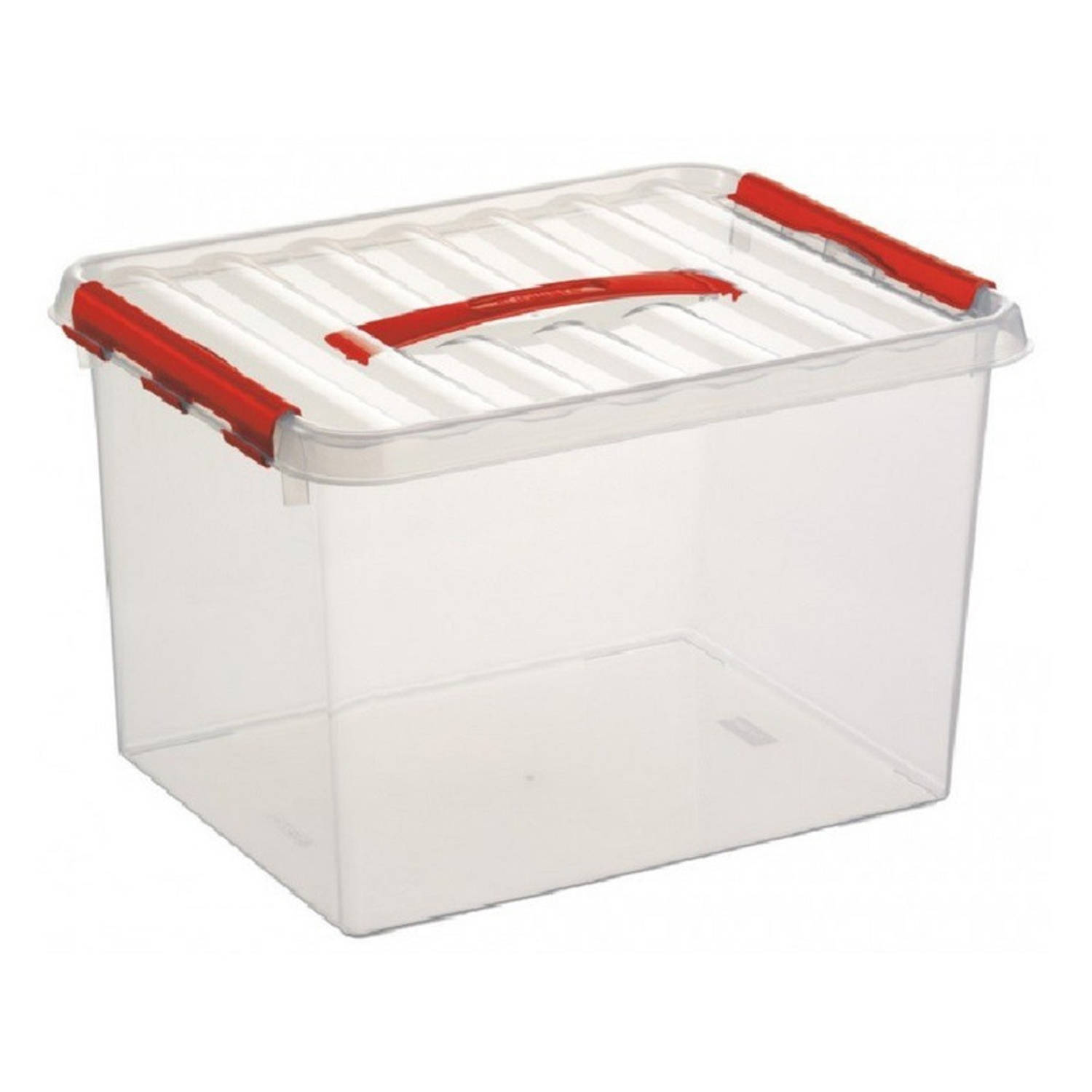 Opberg Box/opbergdoos 22 Liter 40 X 30 X 26 Cm - Opslagbox - Opbergbak Kunststof Transparant/rood