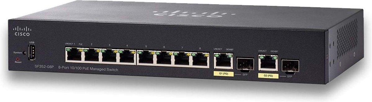 Cisco Small Business SF352-08P Managed L2/L3 Fast Ethernet (10/100) 1U Power over Ethernet (PoE) - Negro