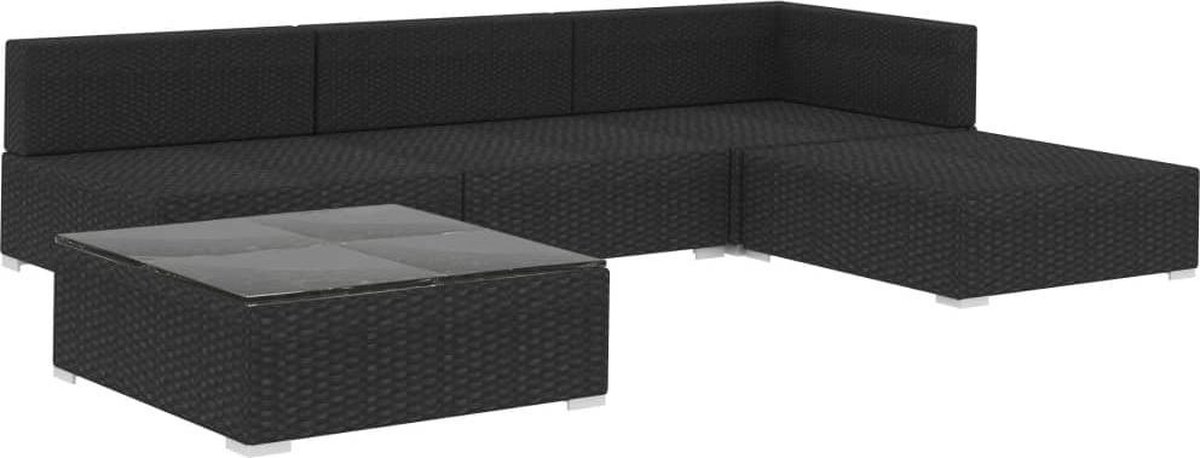 Vidaxl 5-delige Loungeset Met Kussens Poly Rattan - Zwart
