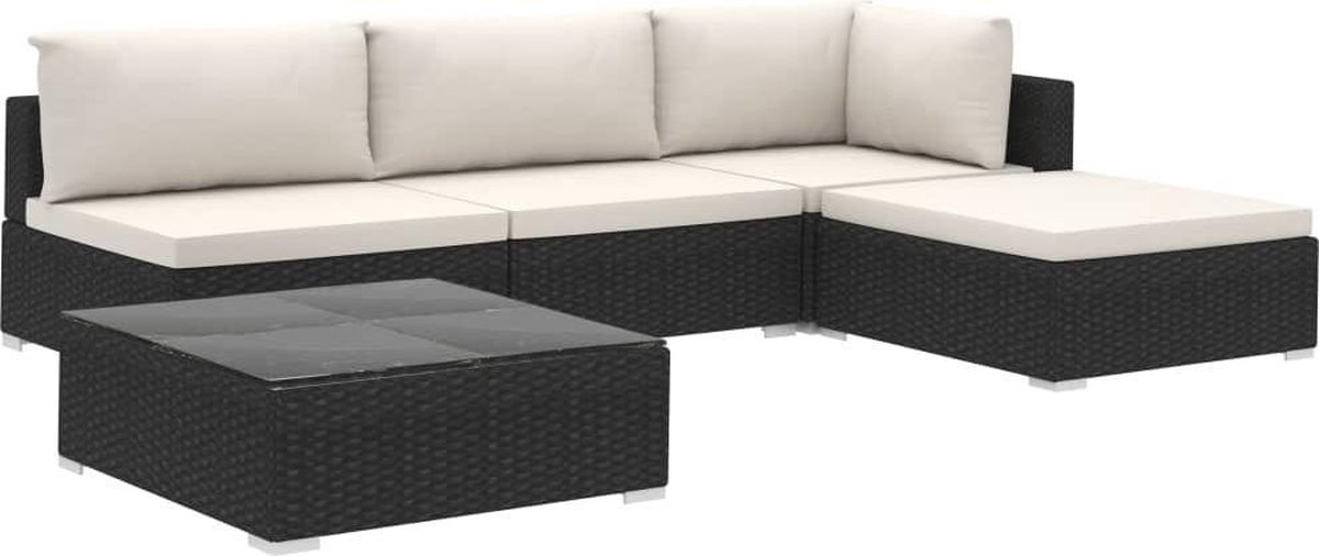 Vidaxl 5-delige Loungeset Met Kussens Poly Rattan - Zwart