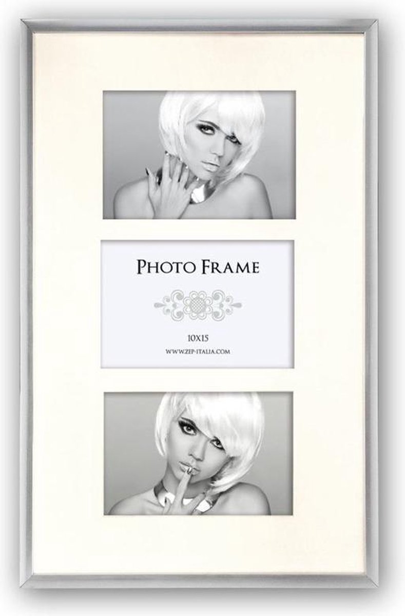 Zep - Multi Fotolijst Met Passe-partout Easy Frame Zilver Voor Foto Formaat 3x 10x15 - Kl346
