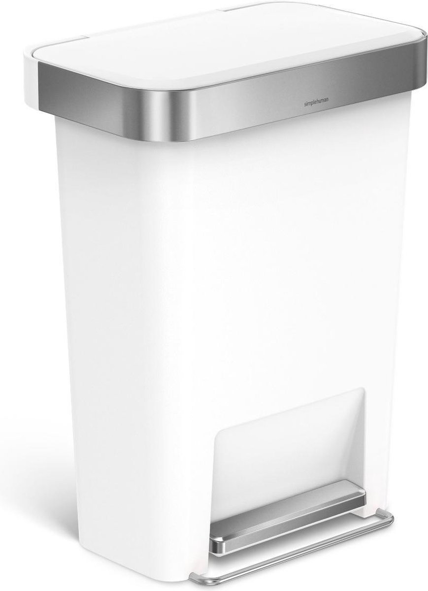 Simplehuman Afvalemmer Rectangular Met Liner Pocket Kunststof 45 Liter - Blanco