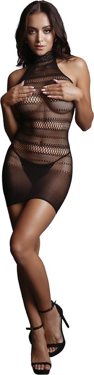 Le Desir High Nek Net Mini jurkje - Zwart