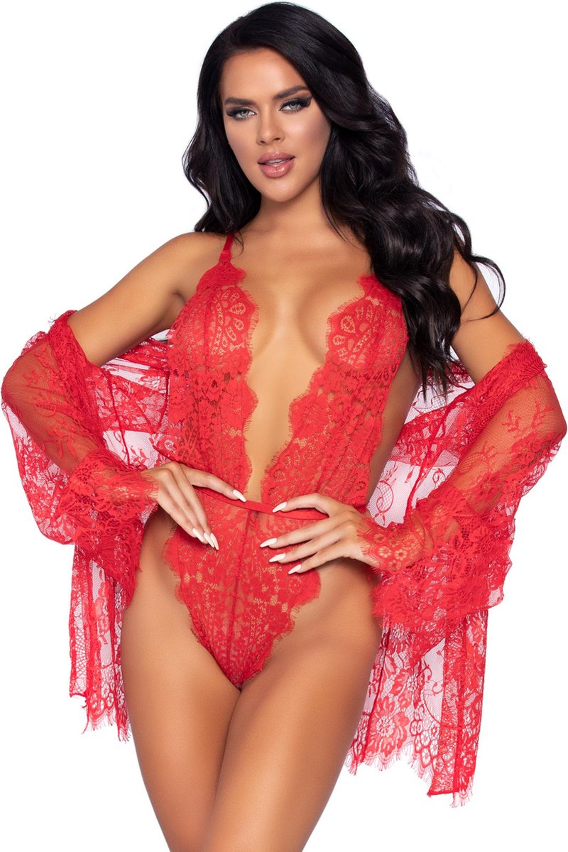 Leg Avenue Set Body & Kimono - Rood